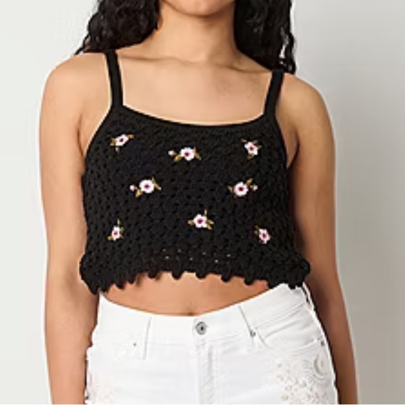 Arizona Jean Company Tops - NWT black crocheted AJC lined crop top S